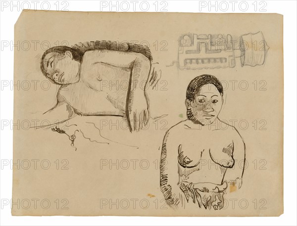 Two Tahitian Women and a Marquesan Earplug, 1891/93.