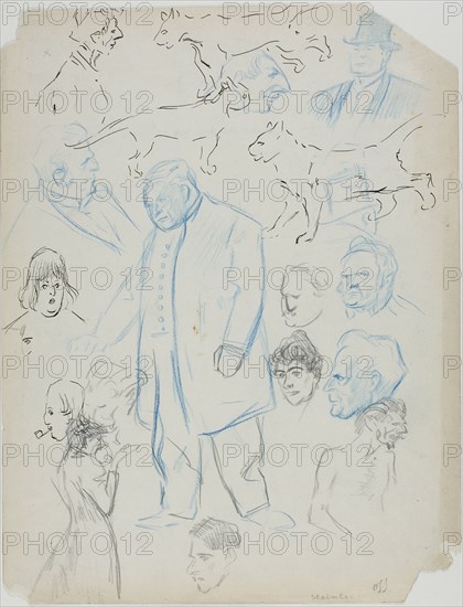 Sheet of Sketches: Men, Women and Cats (recto); Sheet of Sketches: Men and Women (verso), 1879/1923.