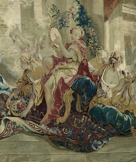 Psyche's Entrance into Cupid's Palace from the Story of Psyche, Beauvais, 1756/63. Woven at the Manufacture Royale de Beauvais under the direction of André Charlemagne Charron, after a cartoon by François Boucher. Detail from a larger artwork.