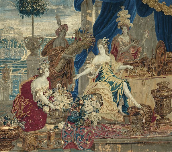 Abundantia, from The Four Continents and Related Allegories, Brussels, c. 1680/1700. Woven at the workshop of Albert Auwercx, after a cartoon by Lodewijk van Schoor and Pieter Spierinckx. Detail from a larger artwork.
