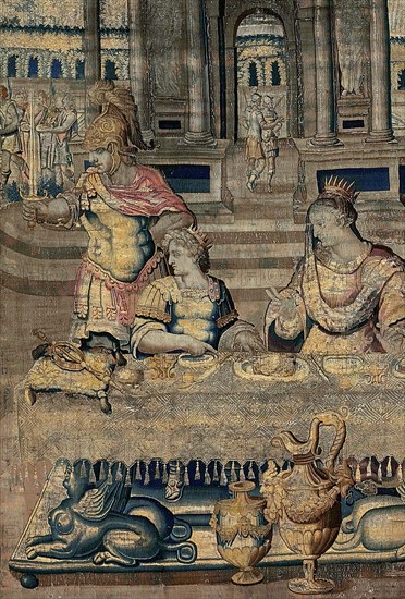 The Feast, from The Story of Artemisia, France, 1607/30. Woven at the Manufacture du Faubourg Saint-Marcel, Paris, after a design by Antoine Caron. Detail from a larger artwork.