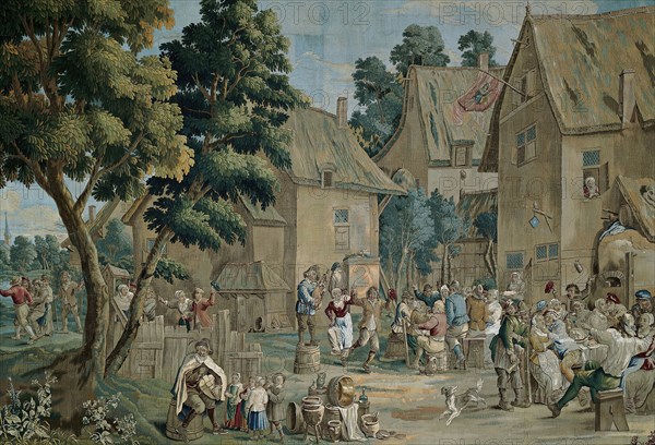 Village Fete (Saint George's Fair), from a Teniers series, Brussels, c. 1710. Woven at the workshop of Gaspard (Jasper) van der Borcht, after a design by David II Teniers. Detail from a larger artwork.