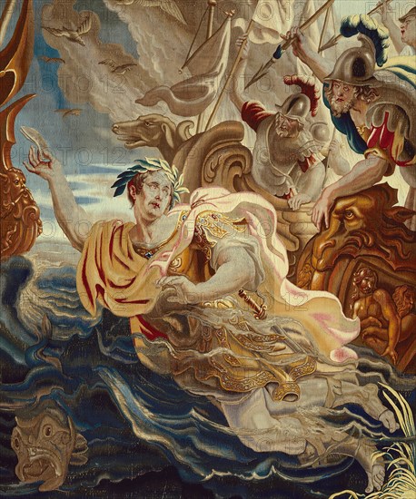 Caesar Throws Himself into the Sea, from 'The Story of Caesar and Cleopatra', Flanders, c. 1680. Woven at the workshop of Willem van Leefdael, after a design by Justus van Egmont. Detail from a larger artwork.