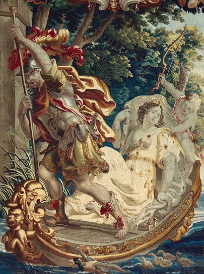 Cleopatra Asked to Pay Tribute to Rome, from 'The Story of Caesar and Cleopatra', Flanders, c. 1680. Woven at the workshop of Willem van Leefdael, after a design by Justus van Egmont. Detail from a larger artwork.