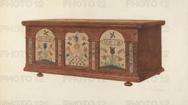 Dower Chest, c. 1940. (Note: Name Christina Ernstin on chest).