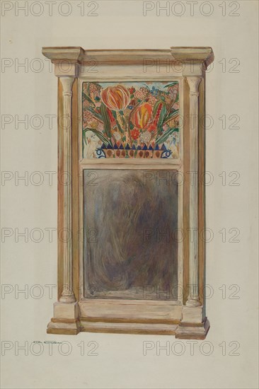 Looking Glass with Decorated Glass Panel, c. 1939.