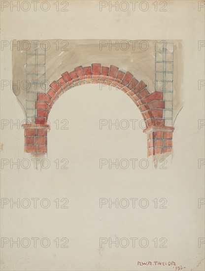 Restoration Drawing: Main Doorway & Arch to Mission House, 1936.