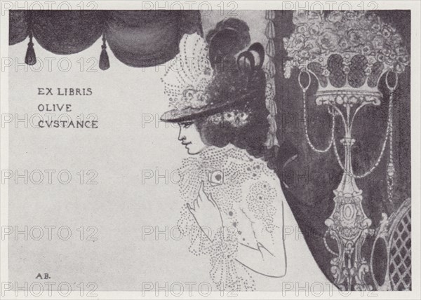Book-Plate of Olive Custance (Lady Alfred Douglas), 1897. Creator: Aubrey Beardsley.