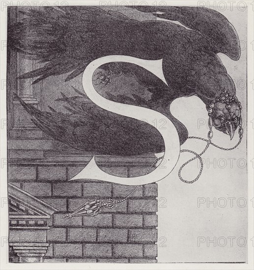 Initial Letter S (Vulture) to Volpone, 1898. Creator: Aubrey Beardsley.