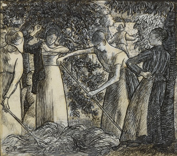 Grape harvest, compositional study for an illustration to 'Daphnis and Chloë', c. 1895. Creator: Camille Pissarro.