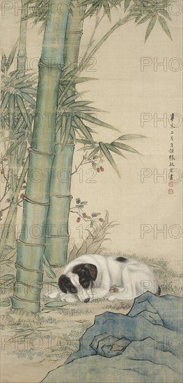 Dog beneath bamboo, 1931. Creator: Zhang Qizong.