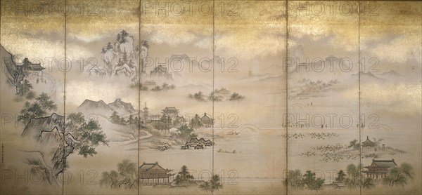 Six fold screen depicting views of Lake Xi Hu, late 17th century. Creator: Kano Joshin.