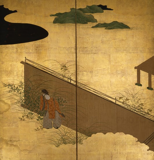 Six-fold screen depicting tales of Ise, 1617-1691. Creator: Tosa Mitsuoki.