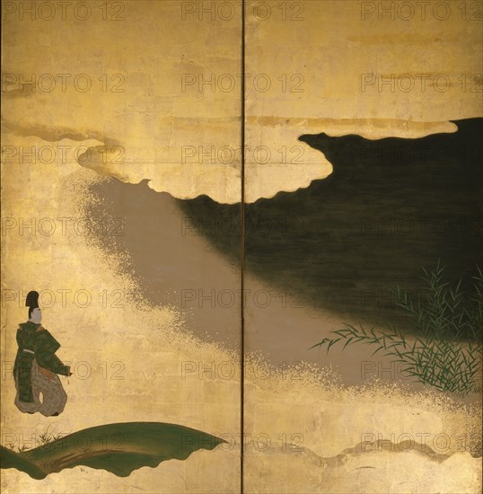 Six-fold screen depicting tales of Ise, 1617-1691. Creator: Tosa Mitsuoki.