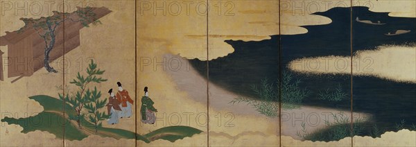 Six-fold screen depicting tales of Ise, 1617-1691. Creator: Tosa Mitsuoki.