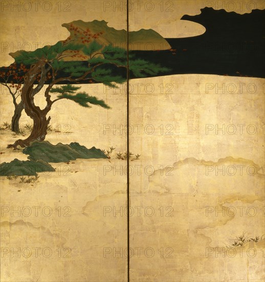 Six-fold screen depicting tales of Ise, 1617-1691. Creator: Tosa Mitsuoki.