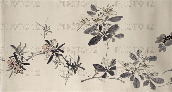 Flowering plants of the four seasons, 1842. Creator: Oda Kaisen.