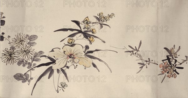 Flowering plants of the four seasons, 1842. Creator: Oda Kaisen.