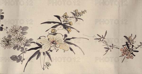 Flowering plants of the four seasons, 1842. Creator: Oda Kaisen.