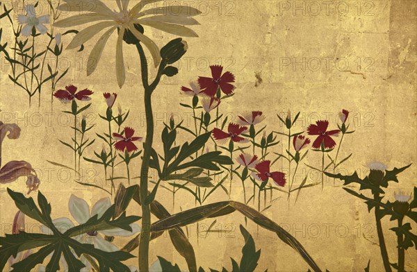 Screen with spring and summer flowers, 1st half of the 18th century. Creator: Watanabe Shiko.