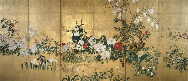 Screen with spring and summer flowers, 1st half of the 18th century. Creator: Watanabe Shiko.