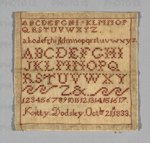 Sampler, United States, 1833. Creator: Kitty Marriot Moffat.