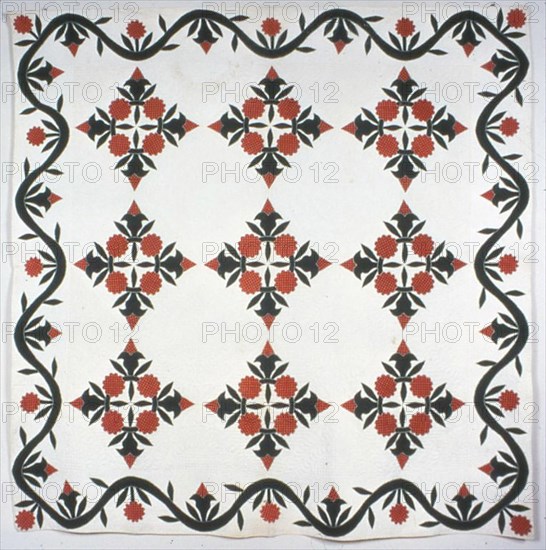 Bedcover (A Wreath of Roses Quilt), Illinois, 1850.  Creator: Sarah Slane.