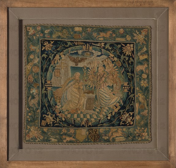 Pillow Cover (Depicting the Annunciation), Switzerland, 1550/1600. Creator: Unknown.