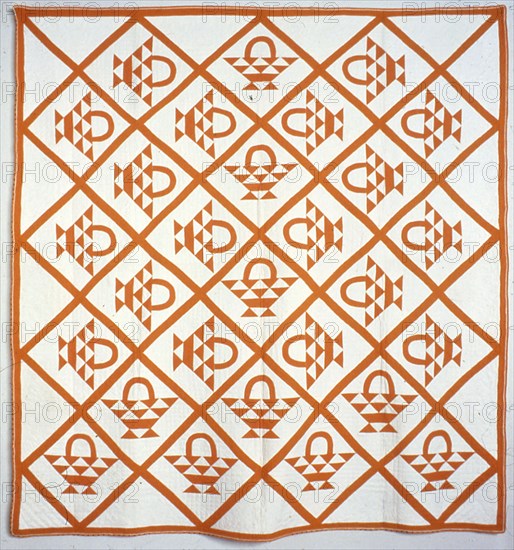 Bedcover (Cherry Baskets), United States, c. 1862. Creator: Unknown.