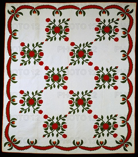 Bedcover (Peony Quilt), United States, c. 1840. Creator: Unknown.