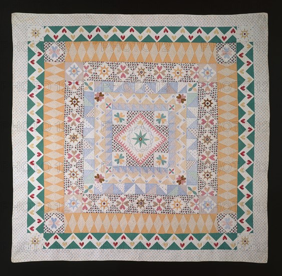 Bedcover Entitled "Wedding Sampler", New Hampshire, c. 1840/50. Creator: Unknown.