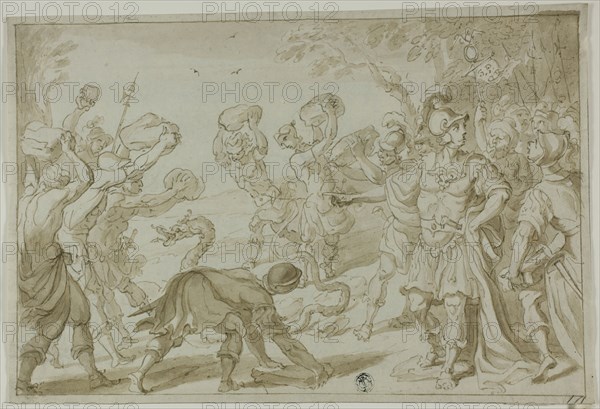 Roman Soldiers Stoning a Serpent, n.d. Creator: Abraham Bloemaert.