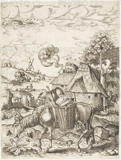 The Donkey Laden with Food, from Emblematic Figures of Animals, 1633. Creator: Adriaen van de Venne.