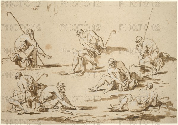 Study Sheet with Seated Figures, 1705/15. Creator: Alessandro Magnasco.