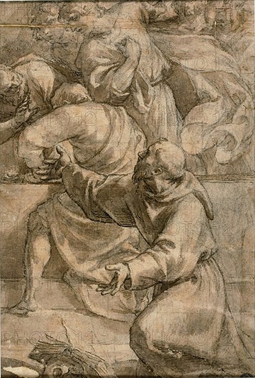 Fragment of an Assumption (?) Scene: Apostles, with Saint Francis of Assisi in the..., 1614/15. Creator: Alessandro Turchi.