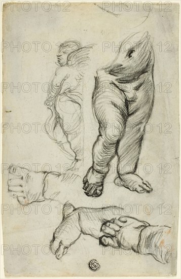 Sketches of Putti (recto); Study for Ornament (verso), 1837/75 (recto); n.d. (verso). Creator: Alfred George Stevens.