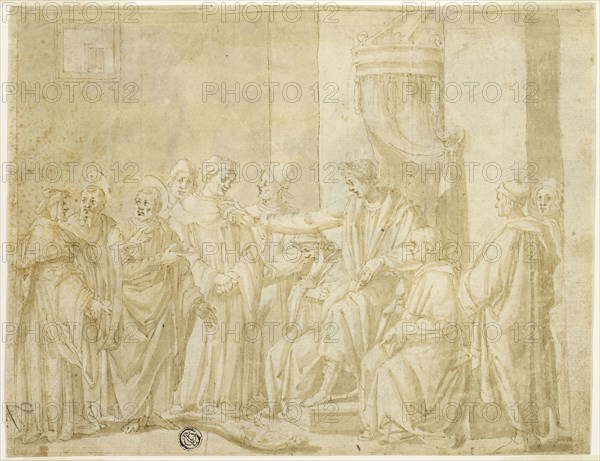 Saints Peter and Paul Disputing with Simon Magus before Nero (recto); Five Scenes from the Story..., Creator: Andrea Boscoli.