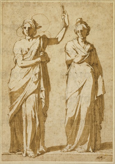 Two Standing Female Figures (Studies after Classical Statuary), 1580/84. Creator: Andrea Boscoli.