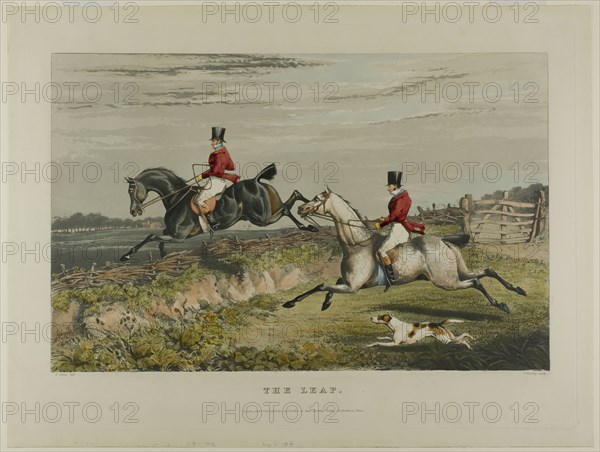 The Leap, from Fox Hunting, 1828. Creator: Charles Bentley.