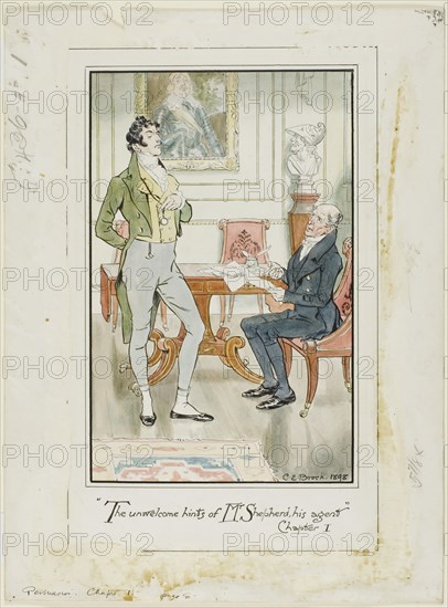 The unwelcome hints of Mr. Shepherd, his Agent,' Chapter I frontispiece for Jane Austen's..., 1898. Creator: Charles Edmund Brock.