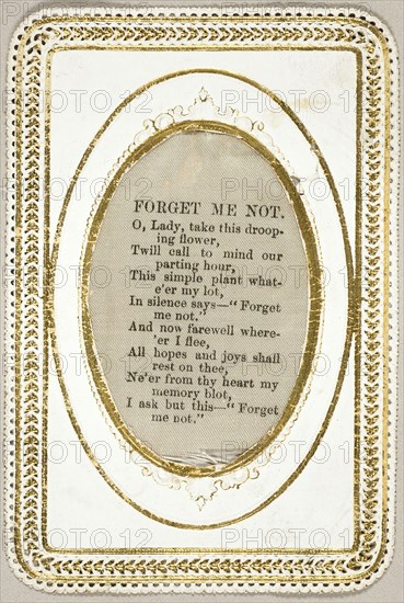 Forget Me Not (valentine), 1860/69. Creator: David Mossman.