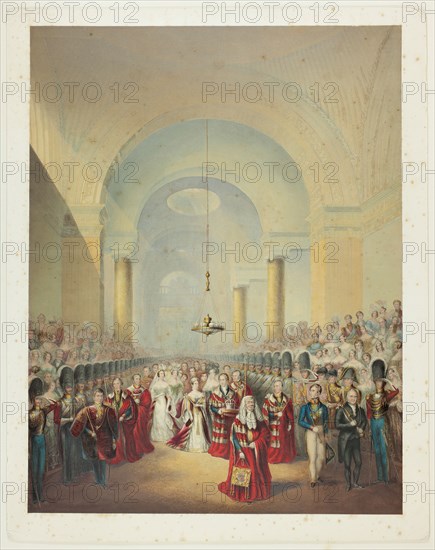 Arrival of Her Most Gracious Majesty at House of Lords to Open First Parliament of her Reign, n.d. Creator: George Baxter.