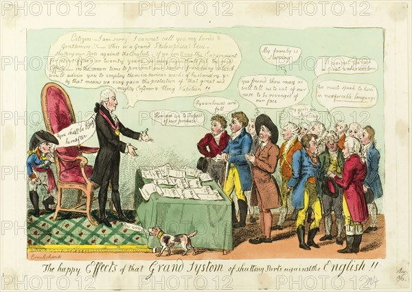 The Happy Effects of that Grand System of Shutting Ports Against the English!!, pub. Oct 1, 1808. Creator: Isaac Cruikshank.