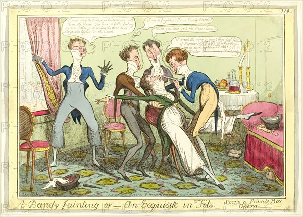 A Dandy Fainting, published December 11, 1818. Creator: Isaac Robert Cruikshank.