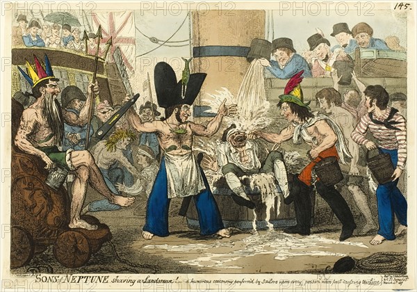 Sons of Neptune Shaving a Landsman!, published March 4, 1817. Creator: Isaac Robert Cruikshank.