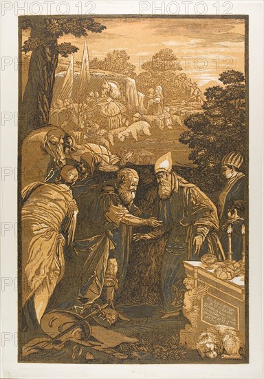 Melchisedech Blessing Abraham, from Opera Selectoria, 1743. Creator: John Baptist Jackson.