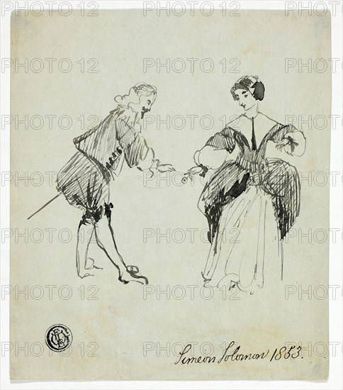 Cavalier and Lady, 1853. Creator: Simeon Solomon.