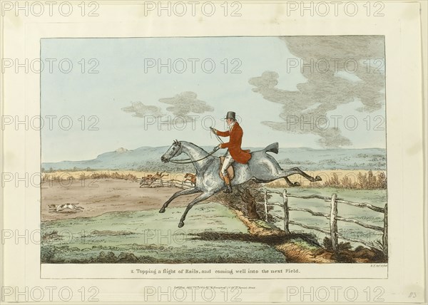 Topping a Flight of Rails, and Coming Well into the Next Field, plate two from..., pub June 24, 1811 Creator: Robert Frankland.