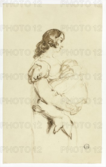 Young Woman Carrying Baby, c. 1830. Creators: Thomas Jones Barker, Thomas Barker.