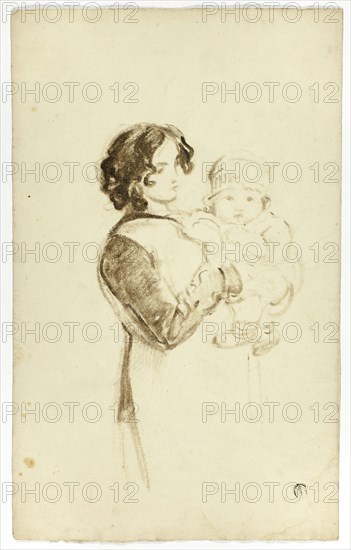 Young Woman Holding Baby, c. 1830. Creators: Thomas Jones Barker, Thomas Barker.